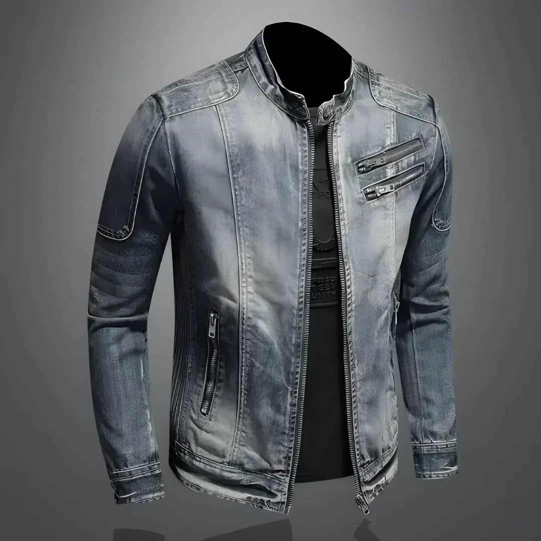 Denim Jacket - Men's Washed Zip-Up Slim Fit Jean Jacket-Chaps of London-Chaps of London