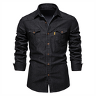 Denim Shirt | Button-Up | Collared | Long Sleeve Shirt | Men's Shirt-Chaps of London-Black-S-Chaps of London