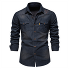 Denim Shirt | Button-Up | Collared | Long Sleeve Shirt | Men's Shirt-Chaps of London-Navy Blue-S-Chaps of London