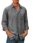 Denim Shirt | Collared | Button-Up | Long Sleeve Shirt | Men's Clothing-Chaps of London-Grey-S-Chaps of London