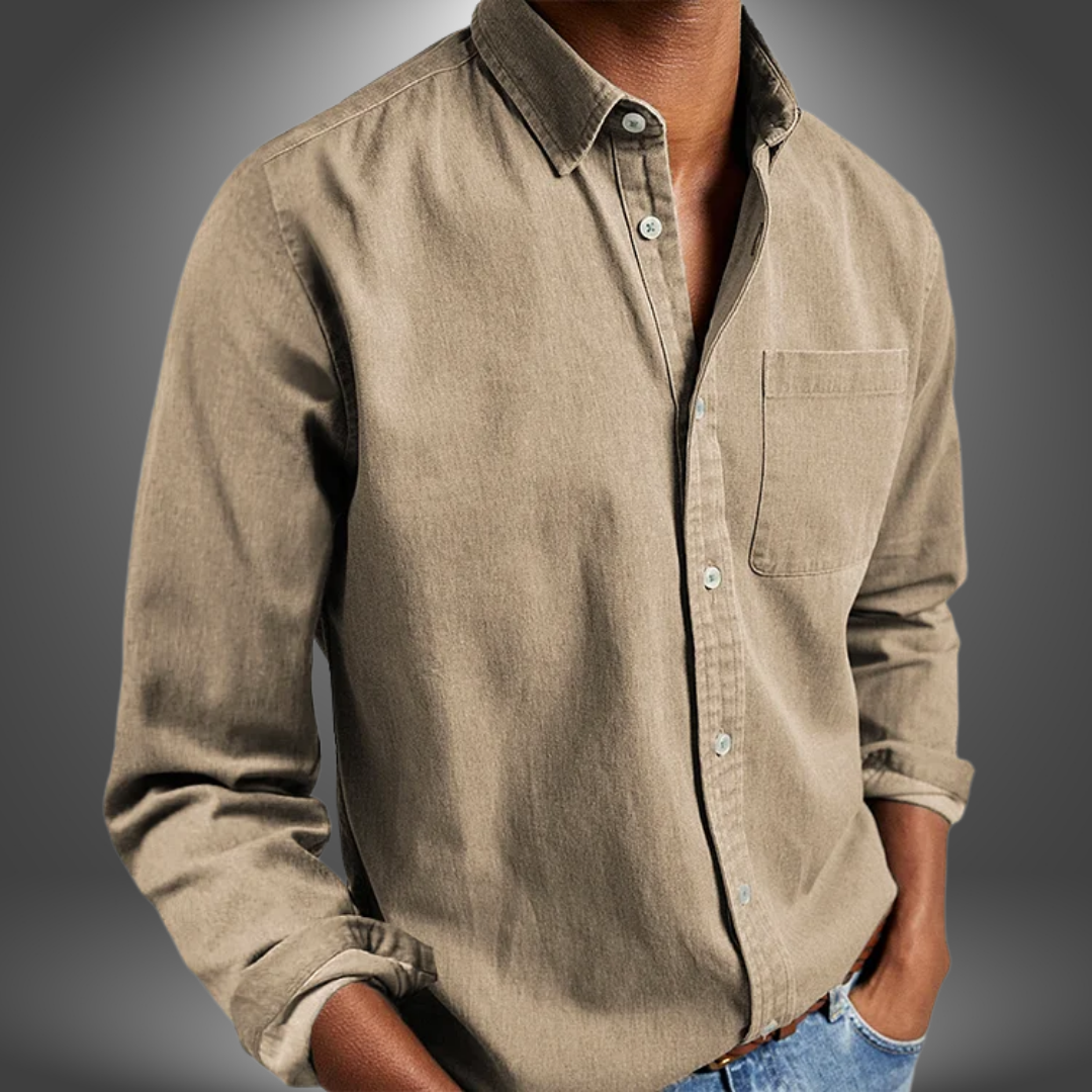 Denim Shirt | Long Sleeve | Regular Fit | Button-Up Shirt | Men's Shirts-Denim Shirt-Chaps of London-Beige-S-Chaps of London