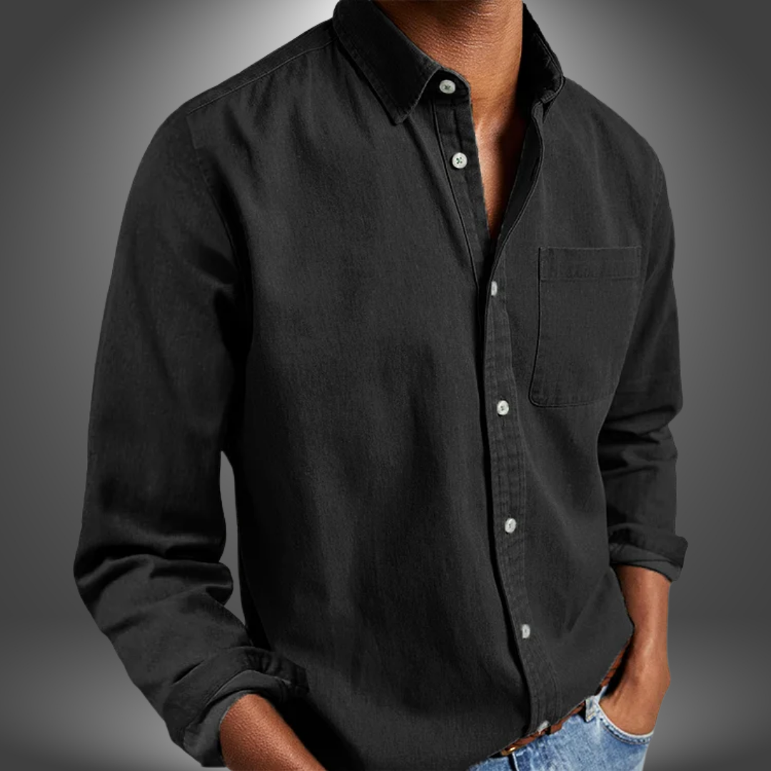 Denim Shirt | Long Sleeve | Regular Fit | Button-Up Shirt | Men's Shirts-Denim Shirt-Chaps of London-Black-S-Chaps of London