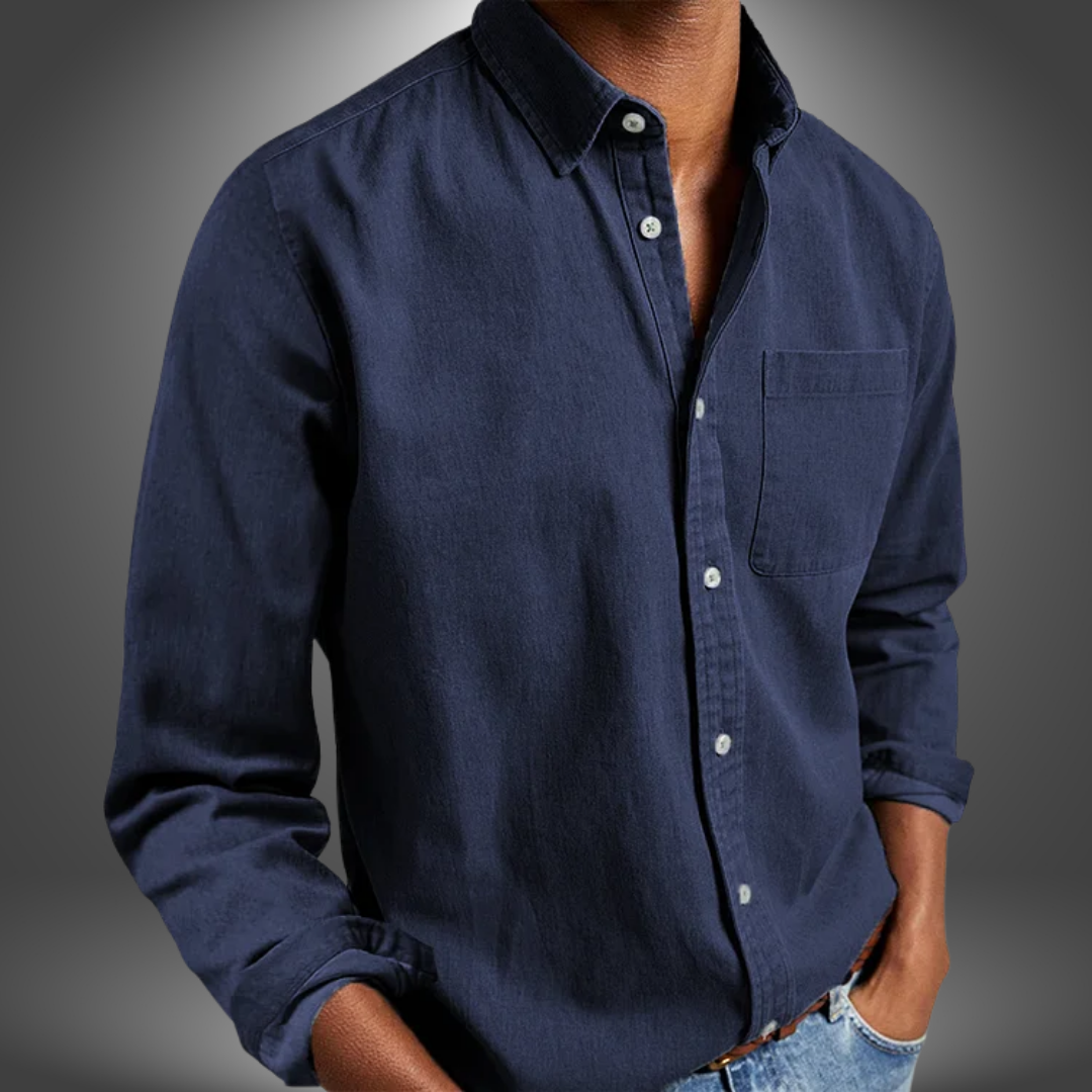 Denim Shirt | Long Sleeve | Regular Fit | Button-Up Shirt | Men's Shirts-Denim Shirt-Chaps of London-Dark Blue-S-Chaps of London