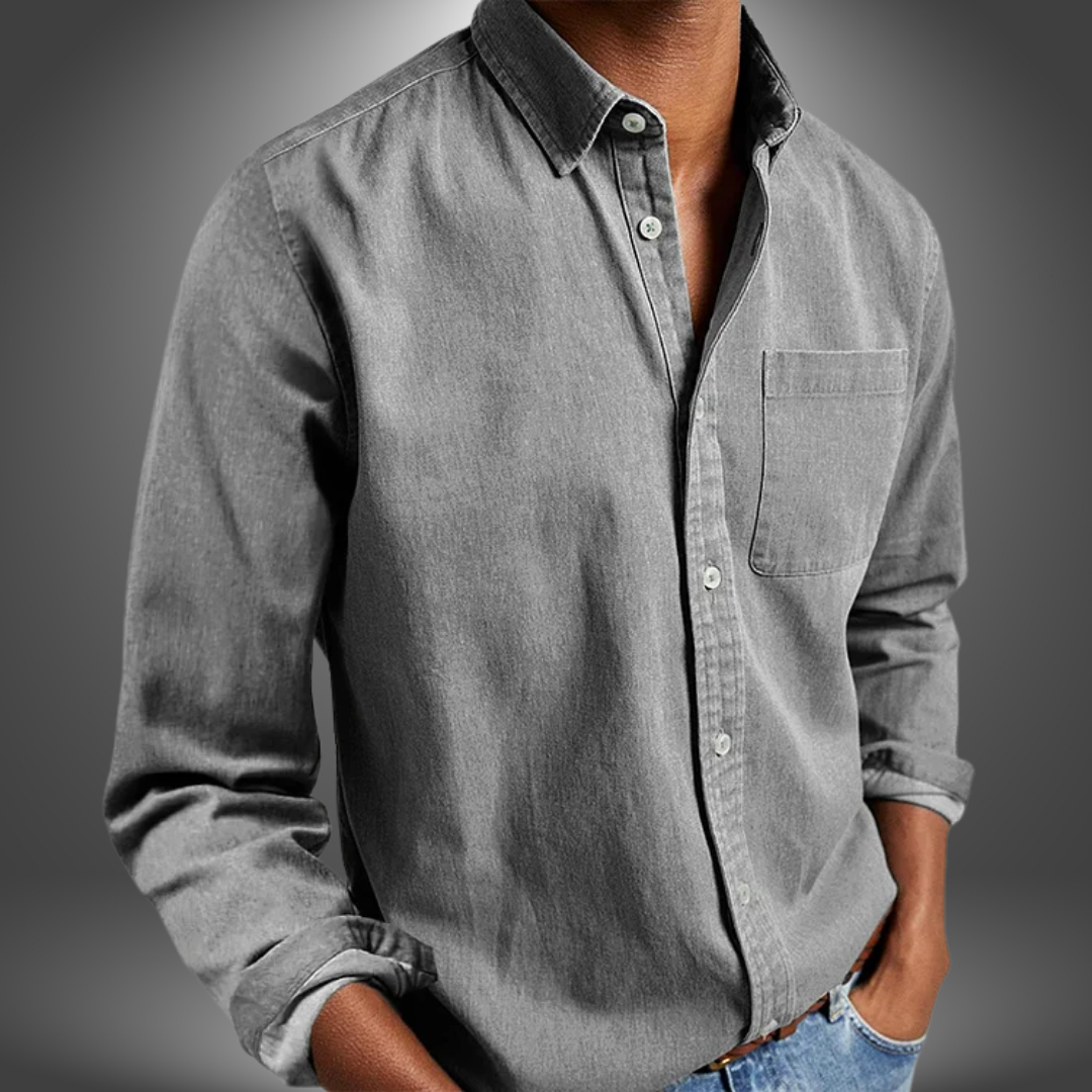 Denim Shirt | Long Sleeve | Regular Fit | Button-Up Shirt | Men's Shirts-Denim Shirt-Chaps of London-Gray-S-Chaps of London