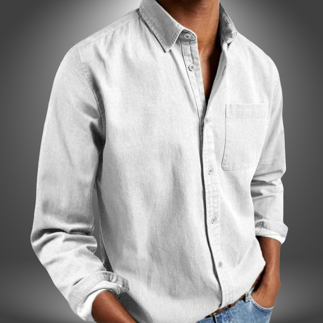 Denim Shirt | Long Sleeve | Regular Fit | Button-Up Shirt | Men's Shirts-Denim Shirt-Chaps of London-White-S-Chaps of London