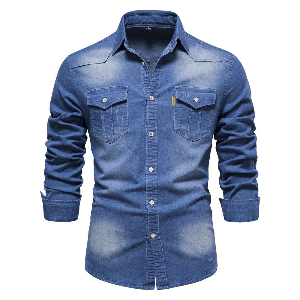 Denim Shirt | Long Sleeve | Slim Fit | Button-Up Shirt | Men's Shirt-Chaps of London-Medium Blue-S-Chaps of London