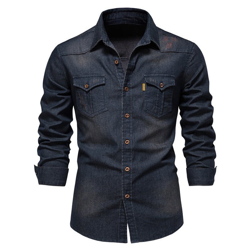 Denim Shirt | Long Sleeve | Slim Fit | Button-Up Shirt | Men's Shirt-Chaps of London-Navy Blue-S-Chaps of London