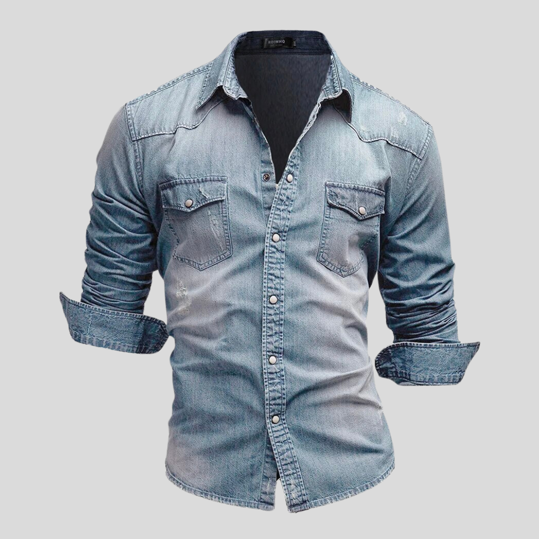 Denim Shirt - Long Sleeve - Slim Fit - Button-Up Shirt - Men's Shirts-Chaps of London-Blue-S-Chaps of London