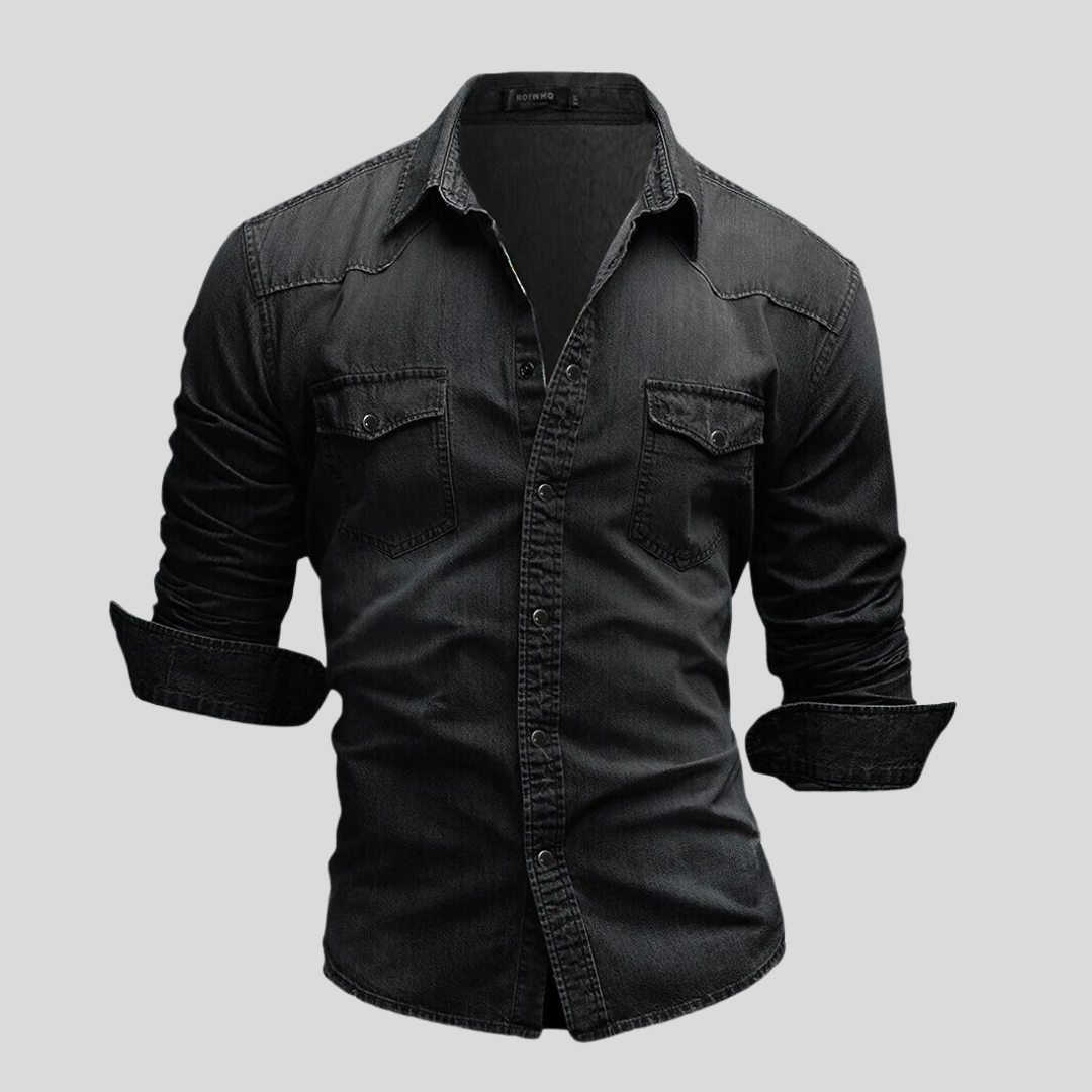 Denim Shirt - Long Sleeve - Slim Fit - Button-Up Shirt - Men's Shirts-Chaps of London-Dark Gray-S-Chaps of London