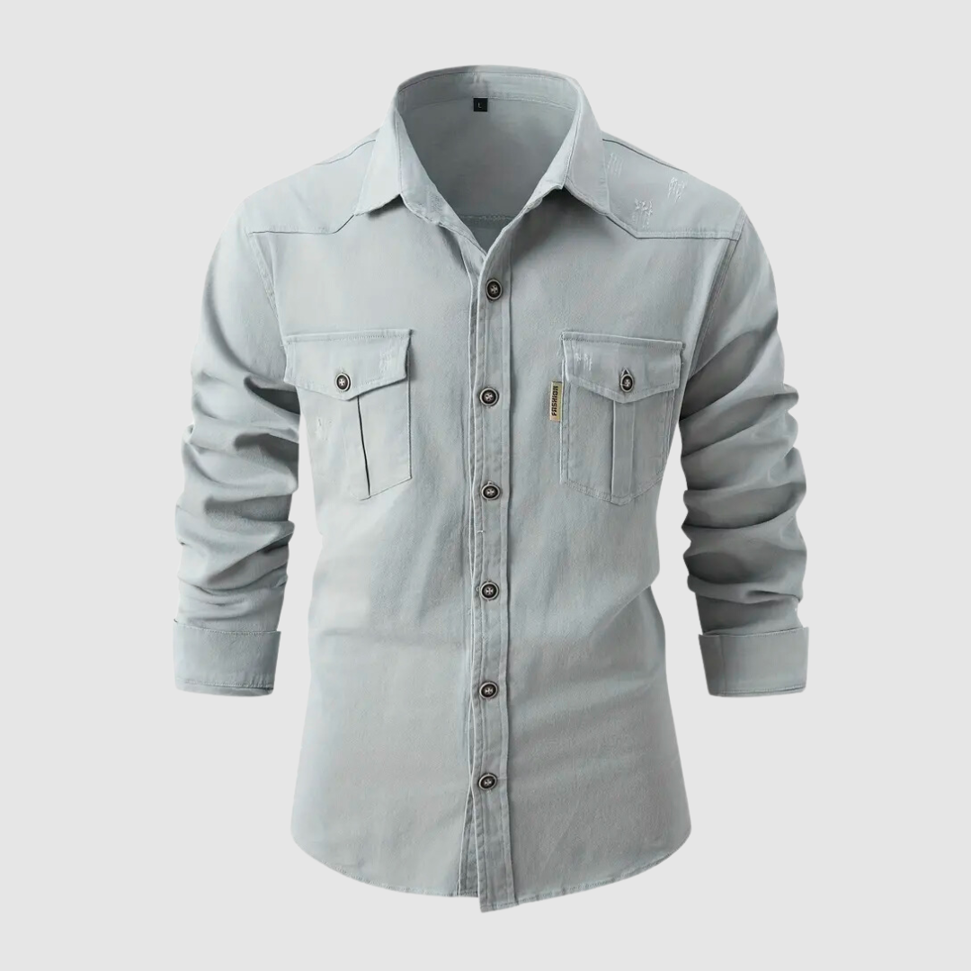 Denim Shirt - Men's Long Sleeve Button-Up Shirt with Breast Pockets-Chaps of London-Chaps of London
