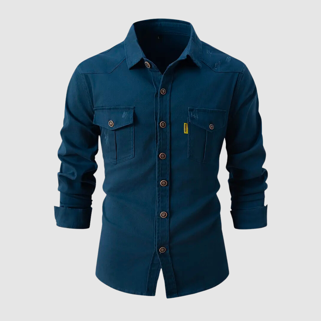 Denim Shirt - Men's Long Sleeve Button-Up Shirt with Breast Pockets-Chaps of London-Chaps of London