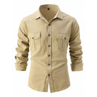 Denim Shirt - Men's Long Sleeve Button-Up Shirt with Breast Pockets-Chaps of London-Khaki-S-Chaps of London