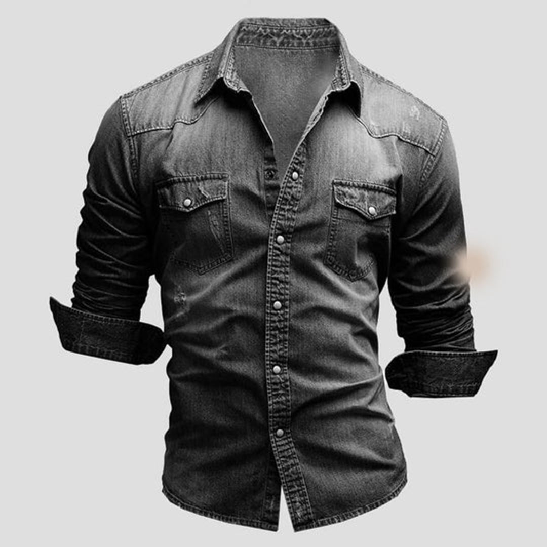 Denim Shirt - Men's Slim Fit Long Sleeve Buttoned Up Shirt-Chaps of London-Chaps of London