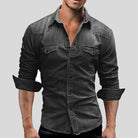 Denim Shirt - Men's Slim Fit Long Sleeve Buttoned Up Shirt-Chaps of London-Dark Grey-M-Chaps of London