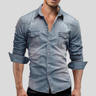 Denim Shirt - Men's Slim Fit Long Sleeve Buttoned Up Shirt-Chaps of London-Light Blue-M-Chaps of London