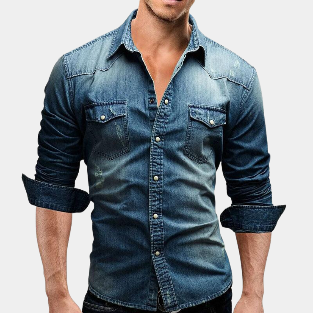 Denim Shirt - Slim Fit - Long Sleeve - Buttoned Up Shirt - Men's Shirts-Fashion Men Shirt Denim All-year-Chaps of London-Blue-M-Chaps of London