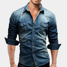 Denim Shirt - Slim Fit - Long Sleeve - Buttoned Up Shirt - Men's Shirts-Fashion Men Shirt Denim All-year-Chaps of London-Chaps of London