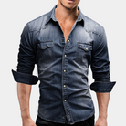 Denim Shirt - Slim Fit - Long Sleeve - Buttoned Up Shirt - Men's Shirts-Fashion Men Shirt Denim All-year-Chaps of London-Navy Blue-M-Chaps of London