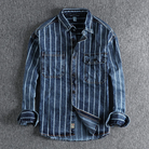 Denim Shirt - Striped - Long Sleeve - Button-Up - Men's Clothing-Shirt-Chaps of London-Dark Blue-S-Chaps of London