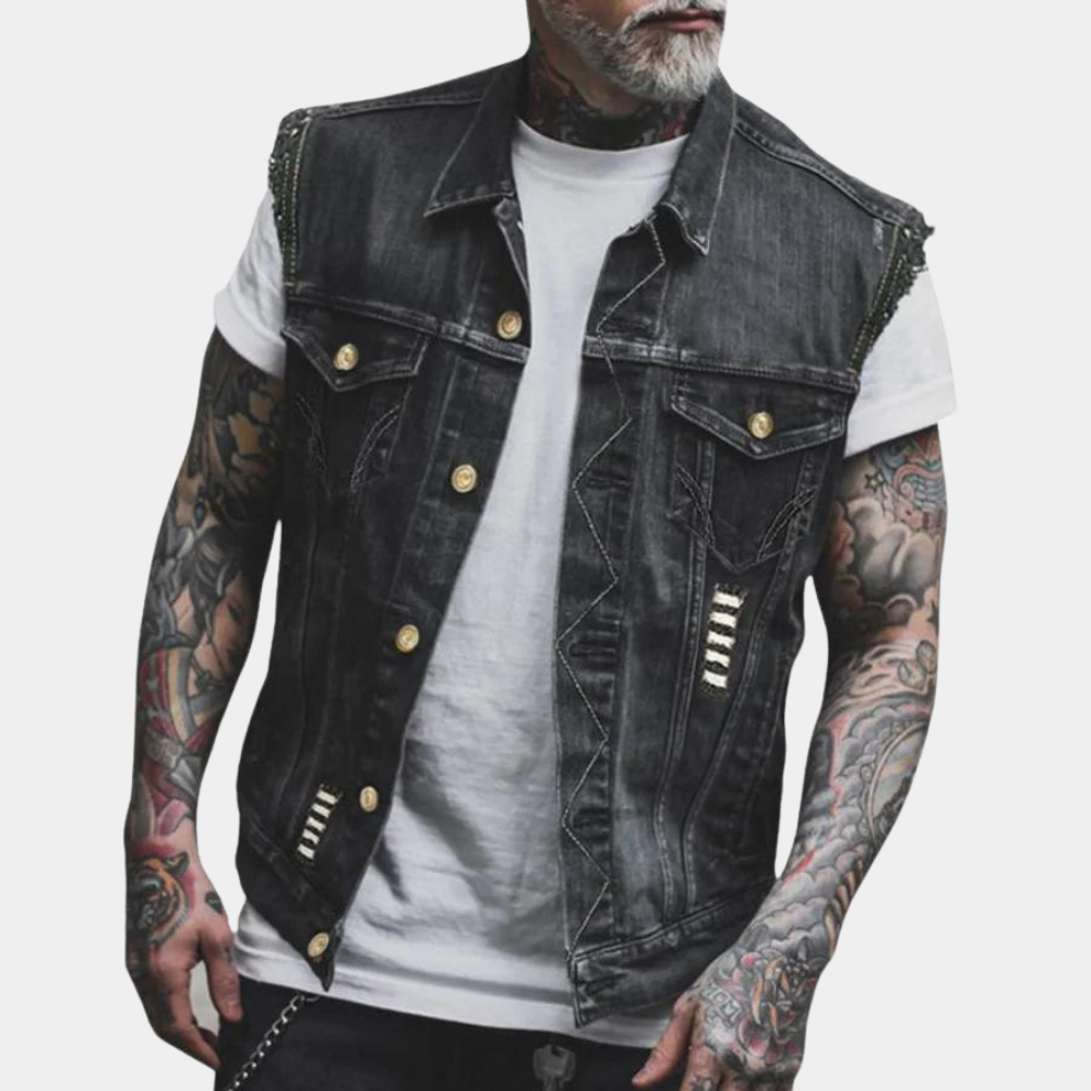 Denim Vest - Men's Sleeveless Black Ripped Denim Gilet-Fashion Men Vest All-year-Chaps of London-Chaps of London