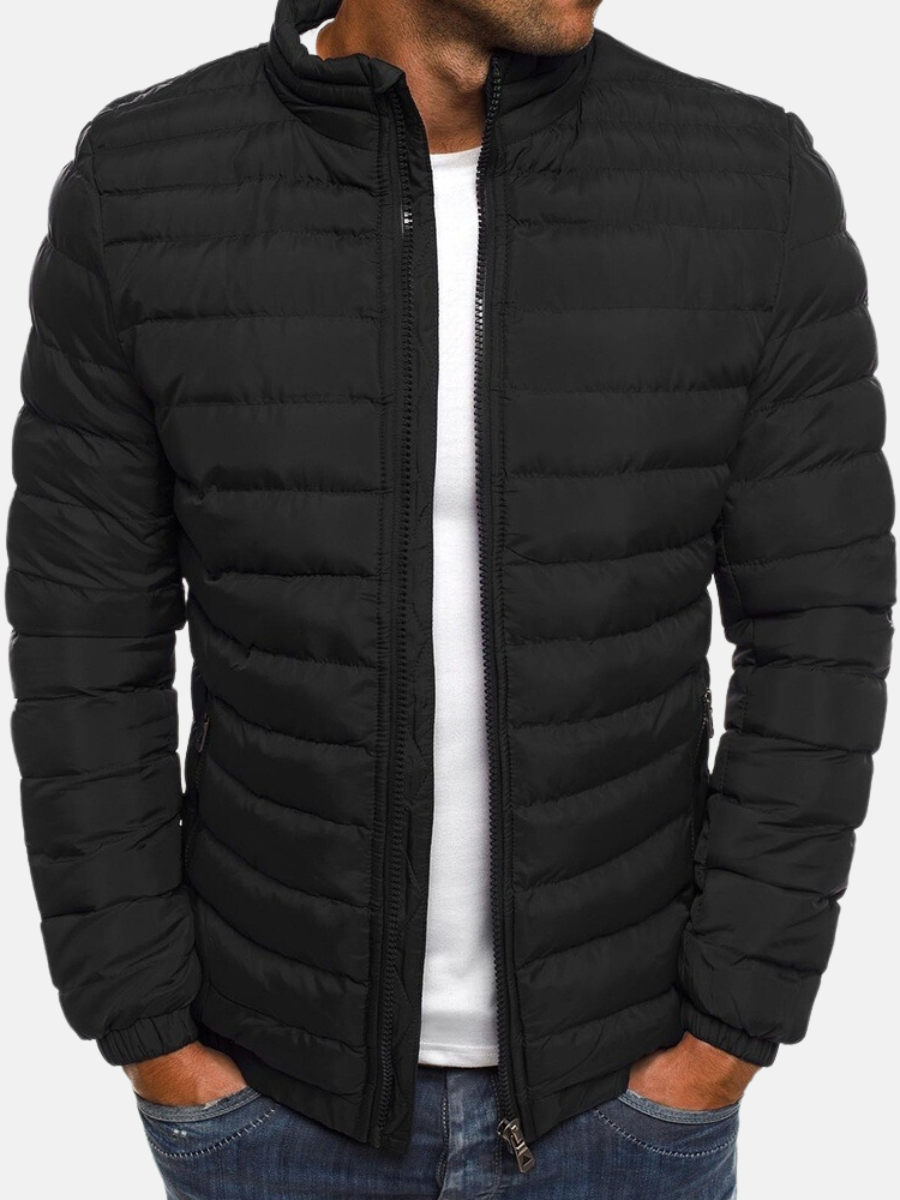 Down Jacket - Men's Zip-Up Quilted Lightweight Puffer Jacket-Chaps of London-Black-S-Chaps of London
