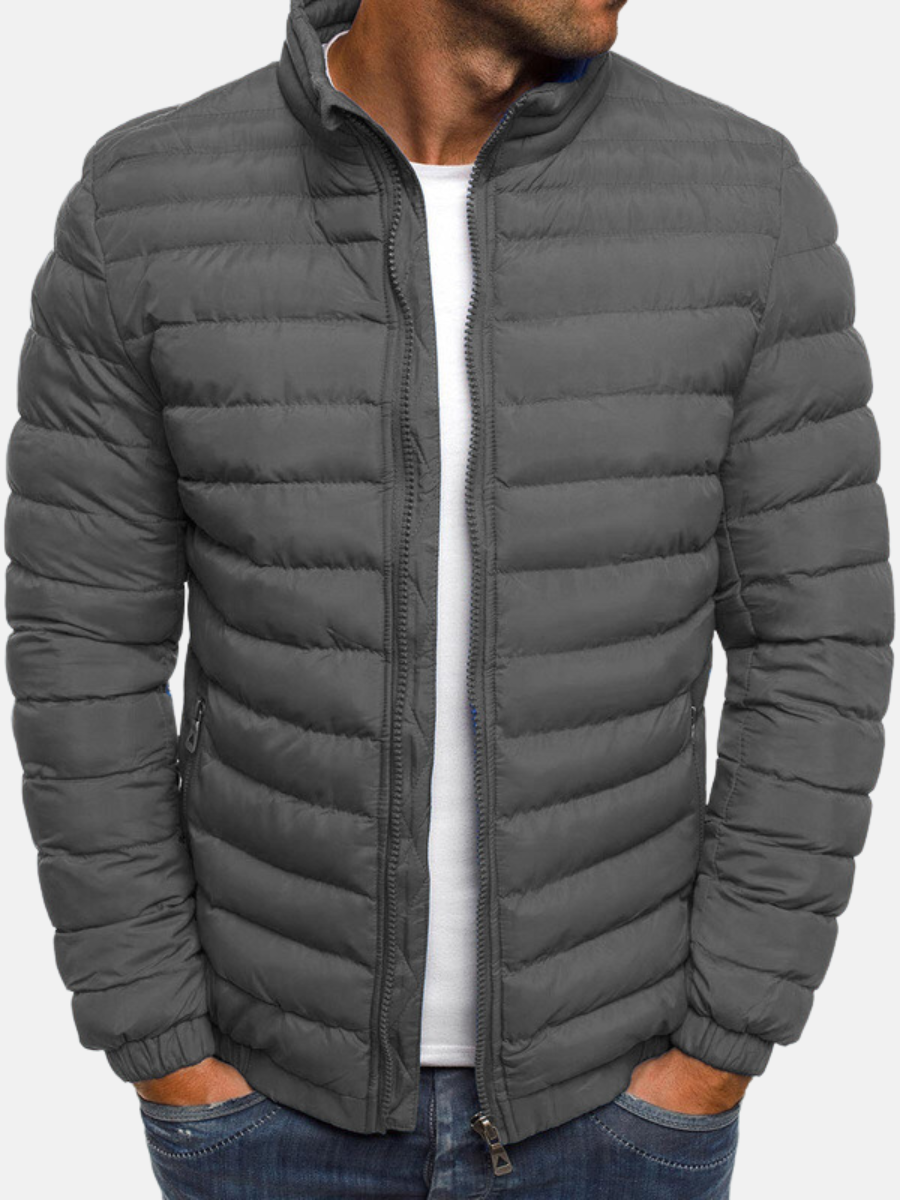 Down Jacket - Men's Zip-Up Quilted Lightweight Puffer Jacket-Chaps of London-Gray-S-Chaps of London