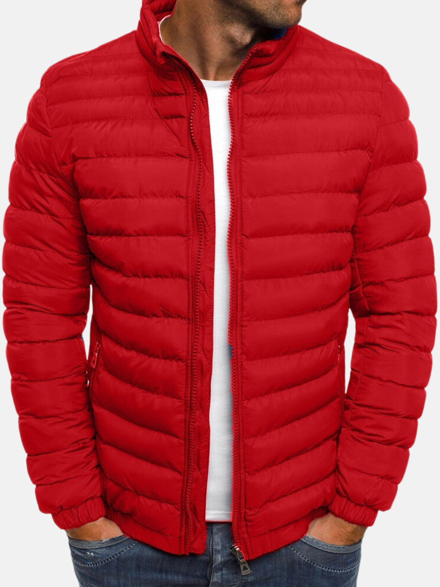 Down Jacket - Men's Zip-Up Quilted Lightweight Puffer Jacket-Chaps of London-Red-S-Chaps of London