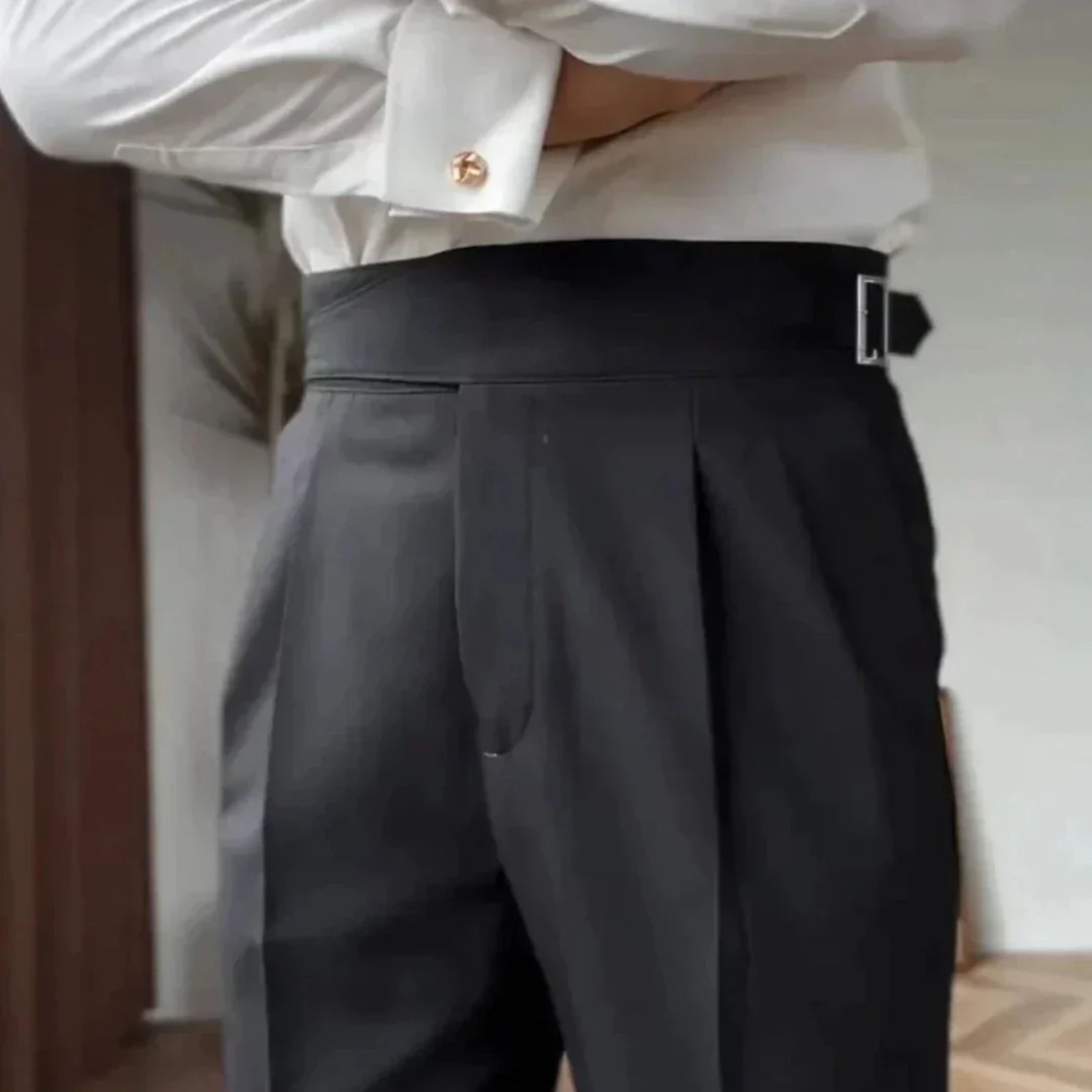 Dress Pants - Adjustable - High Waisted - Pleated Trousers - Men's Trousers-Chaps of London-Black-28-Chaps of London