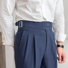 Dress Pants - Adjustable - High Waisted - Pleated Trousers - Men's Trousers-Chaps of London-Blue-28-Chaps of London