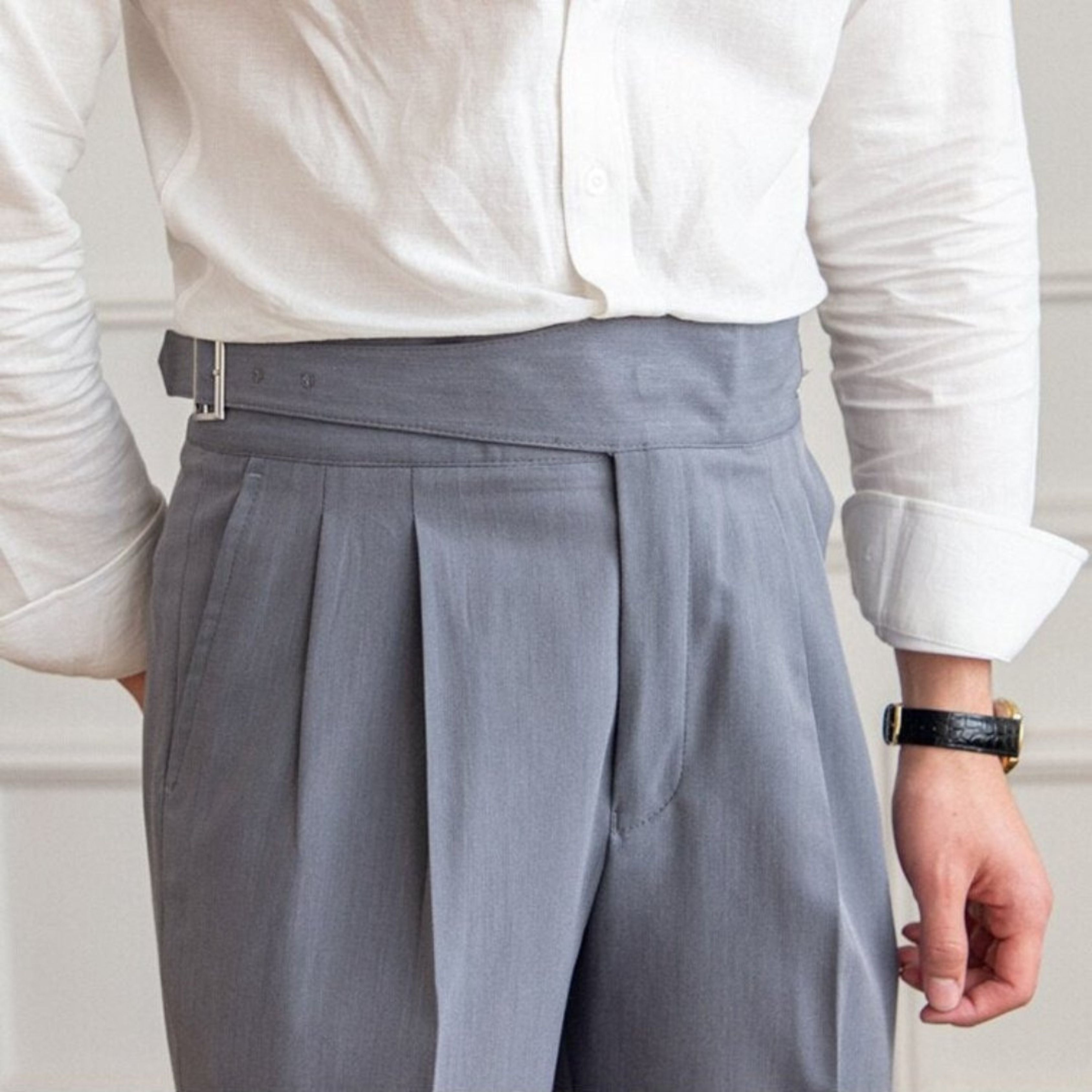 Dress Pants - Adjustable - High Waisted - Pleated Trousers - Men's Trousers-Chaps of London-Grey-28-Chaps of London