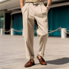 Dress Pants - Men's Straight Leg Pleated Business Casual Slack Pants -Chaps of London-Khaki-M-Chaps of London
