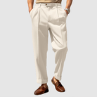 Dress Pants - Men's Straight Leg Pleated Business Casual Slack Pants -Chaps of London-White-M-Chaps of London