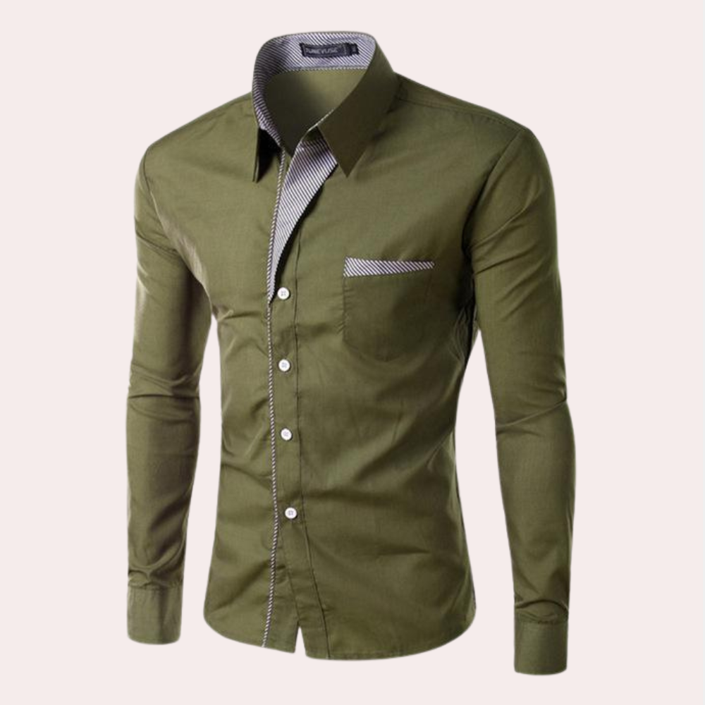 Dress Shirt | Slim Fit | Long Sleeve | Button-Up Shirt | Men's Shirt-Fashion Men Shirt Dress All-year-Chaps of London-Army Green-M-Chaps of London
