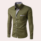 Dress Shirt | Slim Fit | Long Sleeve | Button-Up Shirt | Men's Shirt-Fashion Men Shirt Dress All-year-Chaps of London-Army Green-M-Chaps of London