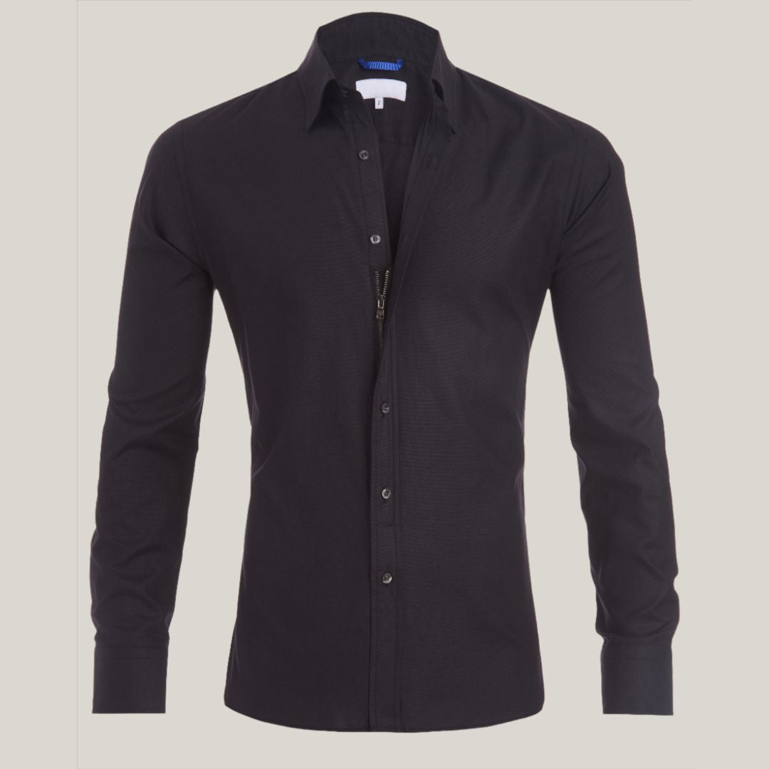 Dress Shirt | Zip-Up | Long Sleeve | Button-Up Shirt | Men's Shirts-Chaps of London-Black-S-Chaps of London