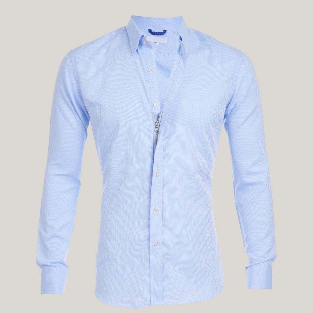 Dress Shirt | Zip-Up | Long Sleeve | Button-Up Shirt | Men's Shirts-Chaps of London-Blue-S-Chaps of London