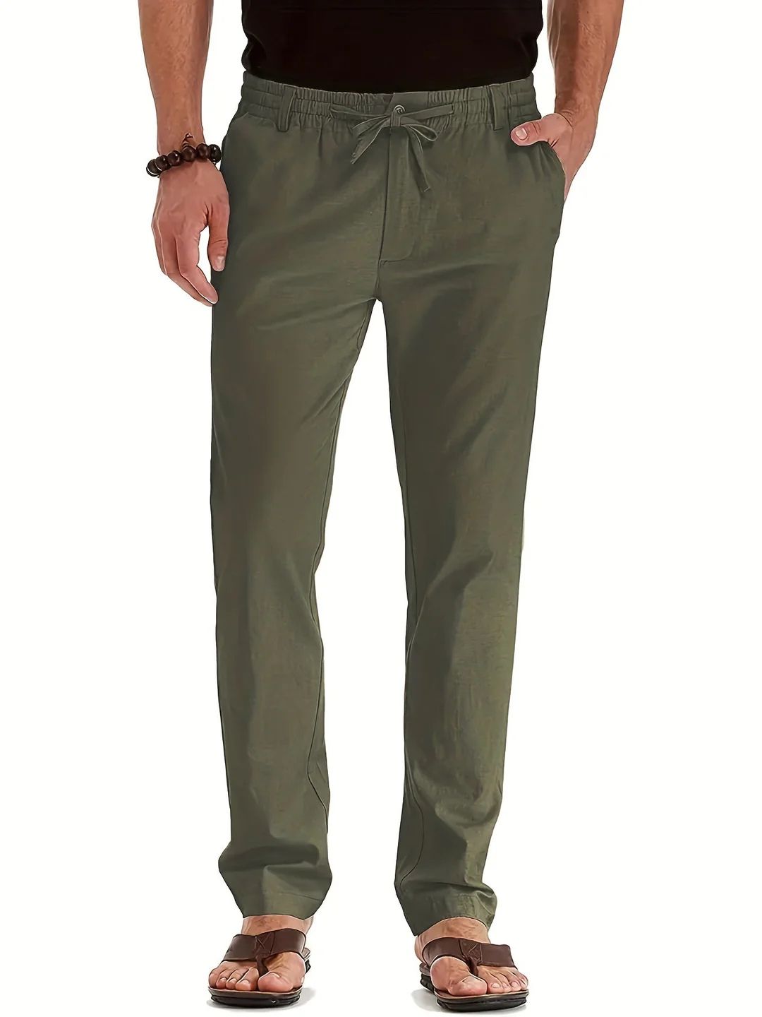 Elastic Waist Pants - Men's Drawstring Lightweight Stretch Summer Trousers-Broek man-Chaps of London-Army Green-S-Chaps of London