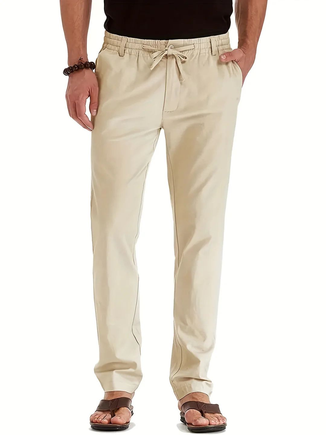 Elastic Waist Pants - Men's Drawstring Lightweight Stretch Summer Trousers-Broek man-Chaps of London-Beige-S-Chaps of London