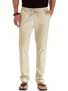 Elastic Waist Pants - Men's Drawstring Lightweight Stretch Summer Trousers-Broek man-Chaps of London-Beige-S-Chaps of London