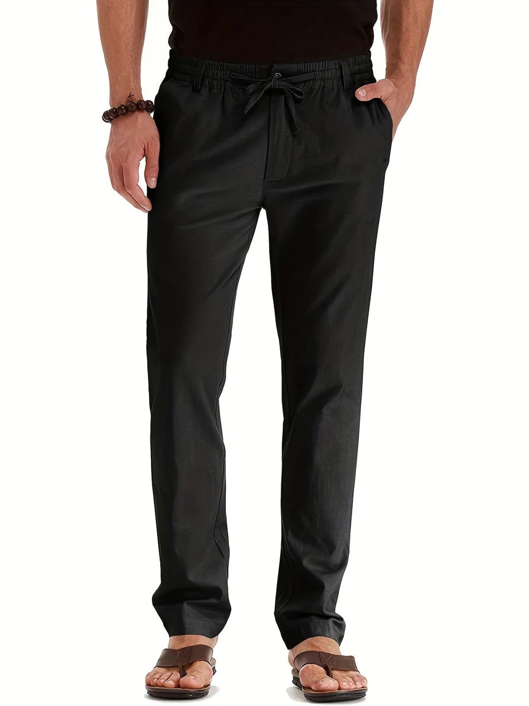 Elastic Waist Pants - Men's Drawstring Lightweight Stretch Summer Trousers-Broek man-Chaps of London-Black-S-Chaps of London