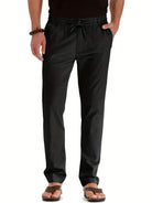 Elastic Waist Pants - Men's Drawstring Lightweight Stretch Summer Trousers-Broek man-Chaps of London-Black-S-Chaps of London