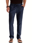 Elastic Waist Pants - Men's Drawstring Lightweight Stretch Summer Trousers-Broek man-Chaps of London-Navy Blue-S-Chaps of London