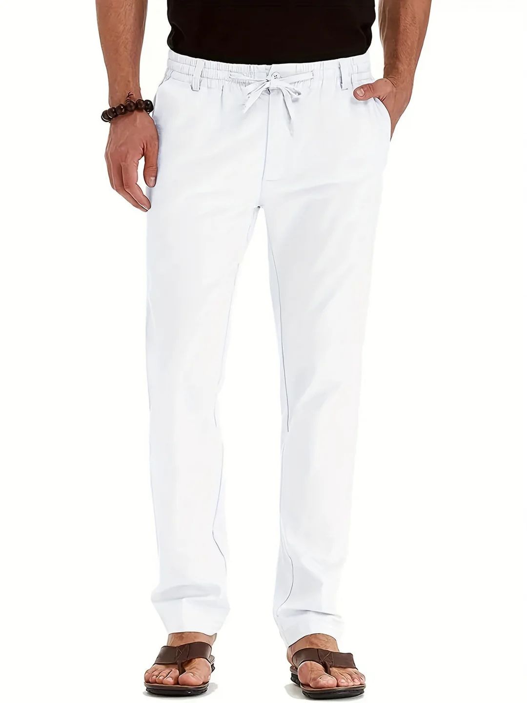 Elastic Waist Pants - Men's Drawstring Lightweight Stretch Summer Trousers-Broek man-Chaps of London-White-S-Chaps of London