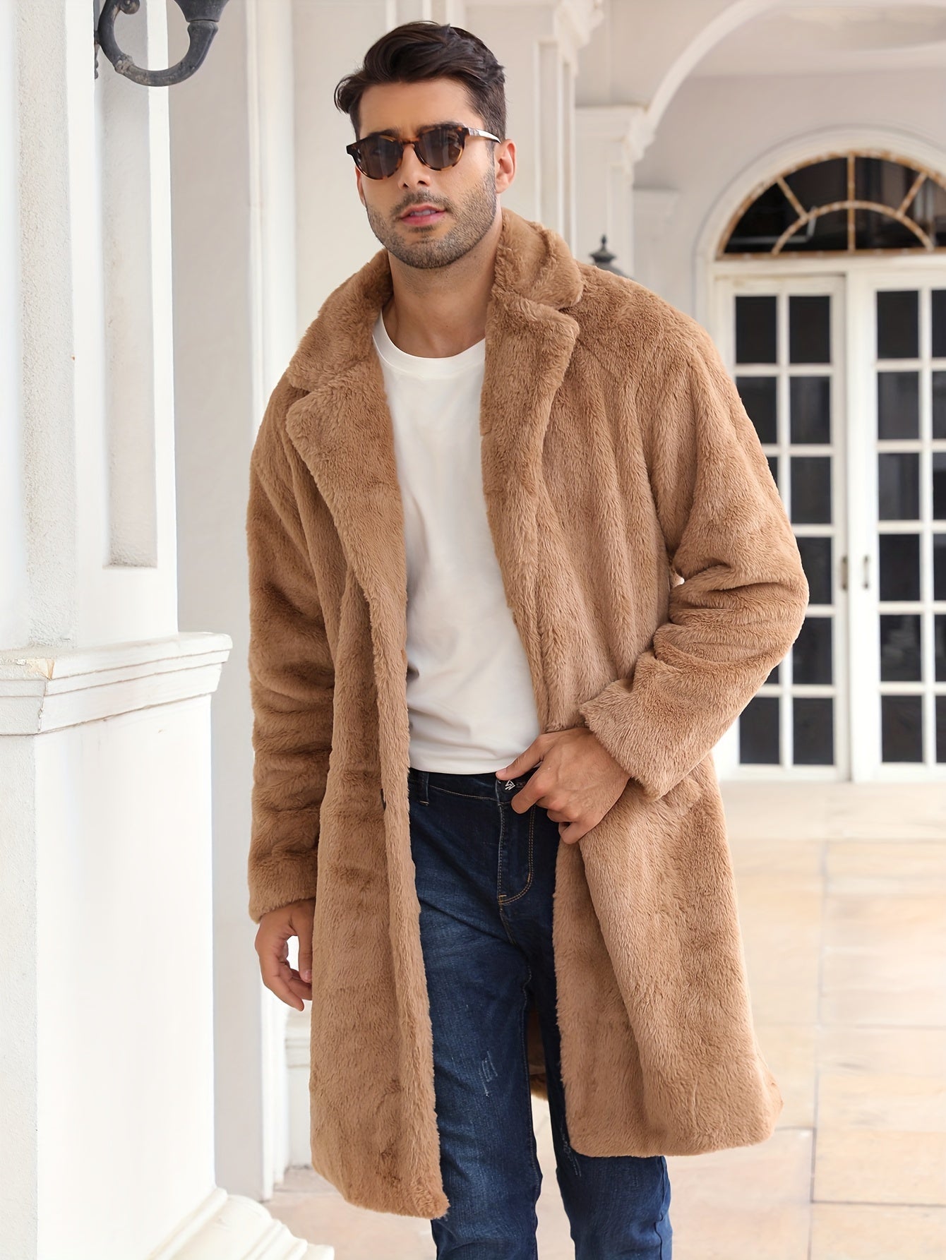 Faux Fur Coat - Men's Fluffy Mid Length Fake Fur Winter Coat-Chaps of London-Chaps of London