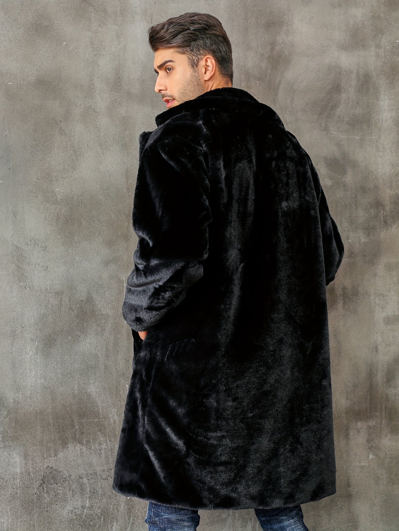 Faux Fur Coat - Men's Fluffy Mid Length Fake Fur Winter Coat-Chaps of London-Chaps of London