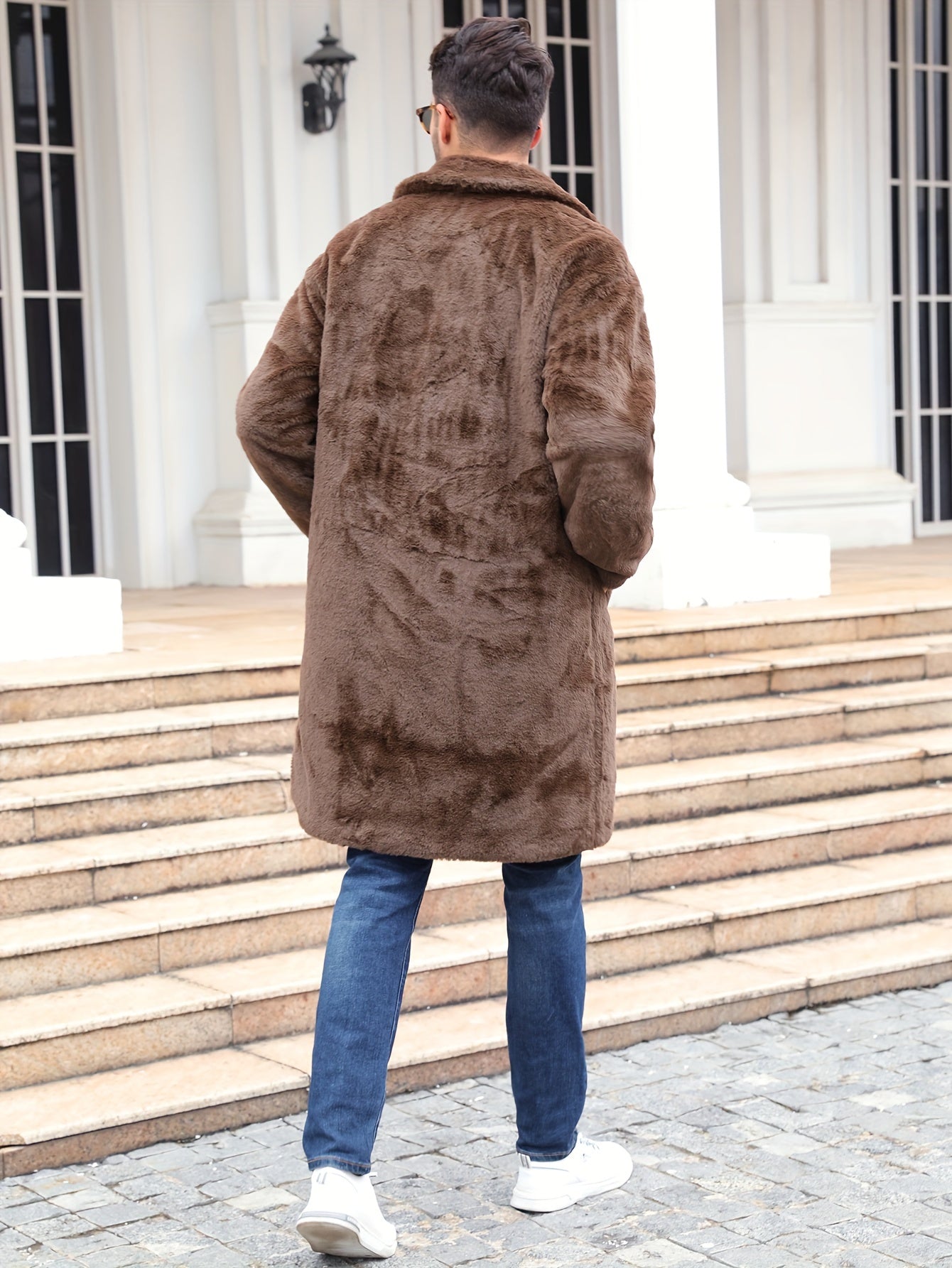 Faux Fur Coat - Men's Fluffy Mid Length Fake Fur Winter Coat-Chaps of London-Chaps of London