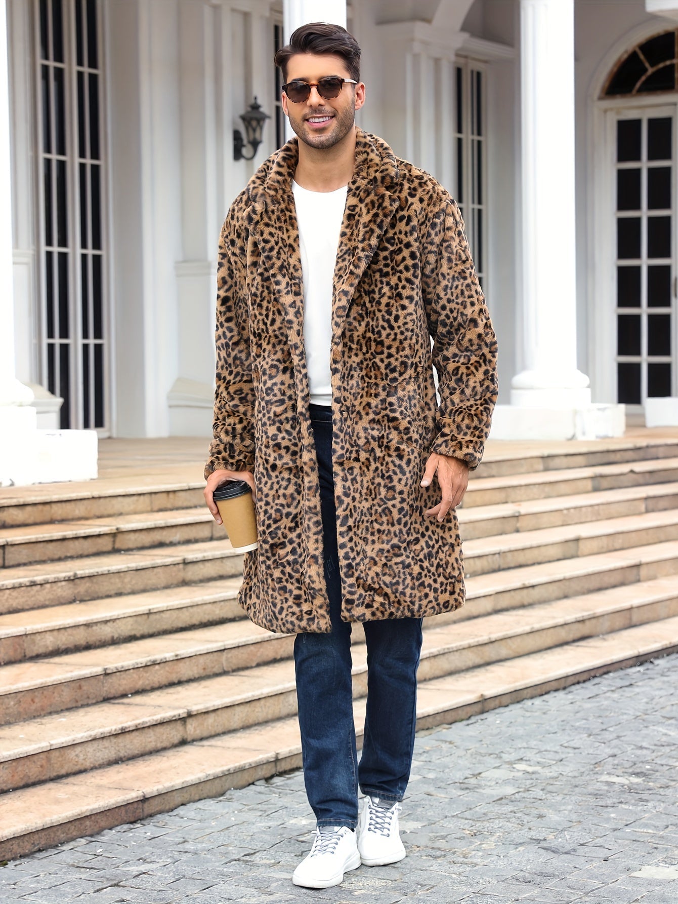 Faux Fur Coat - Men's Fluffy Mid Length Fake Fur Winter Coat-Chaps of London-Chaps of London