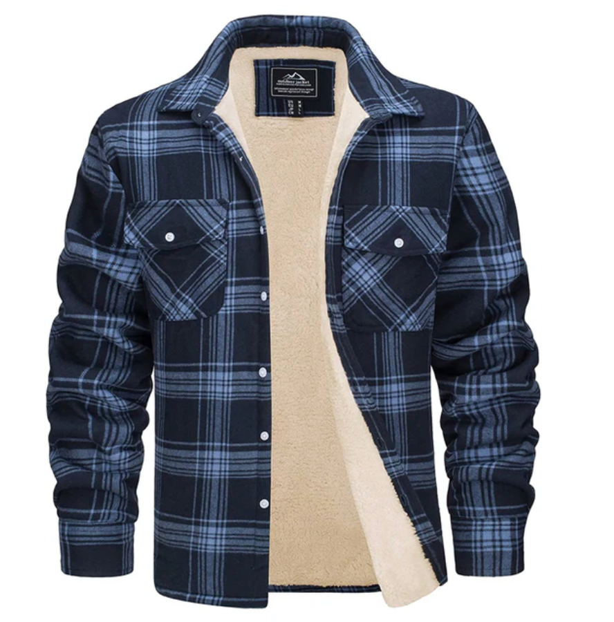 Flannel Shirt - Fleece Lined - Overshirt - Plaid Shirt - Men's Clothing-Chaps of London-Navy Blue-S-Chaps of London