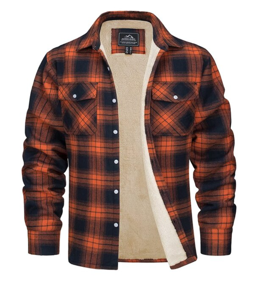 Flannel Shirt - Fleece Lined - Overshirt - Plaid Shirt - Men's Clothing-Chaps of London-Orange-S-Chaps of London