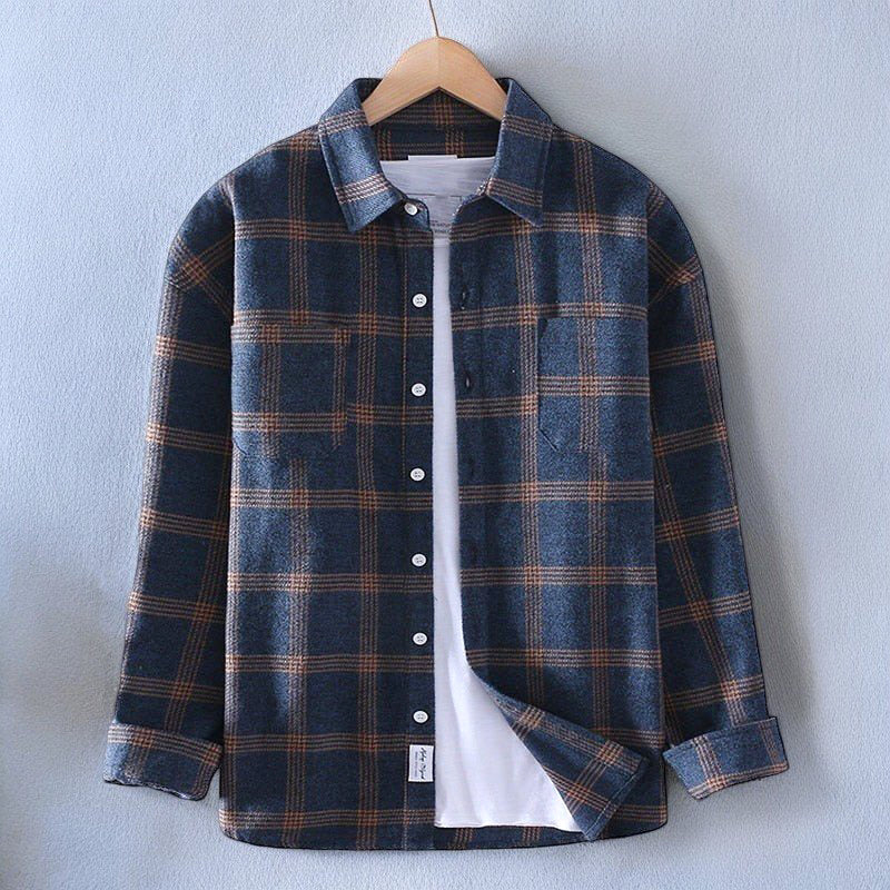 Flannel Shirt - Men's Long Sleeve Plaid Button-Up Shirt-Men's Jacket-Chaps of London-Blue-S-Chaps of London